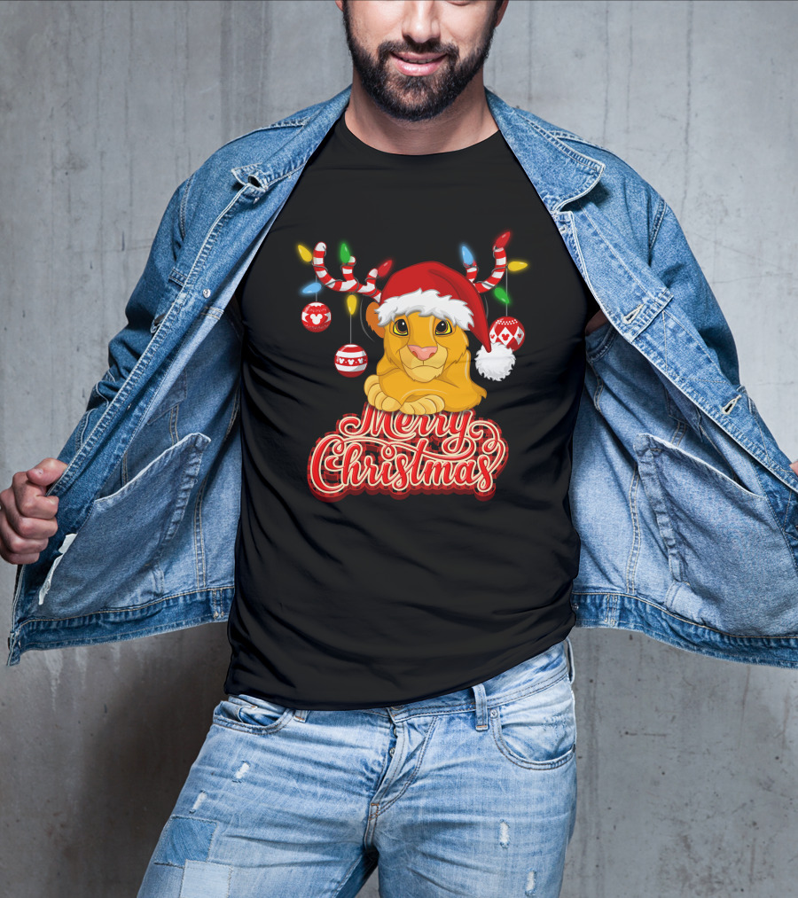 Simba Merry Christmas Santa Hat And Reindeer Antlers T-Shirt