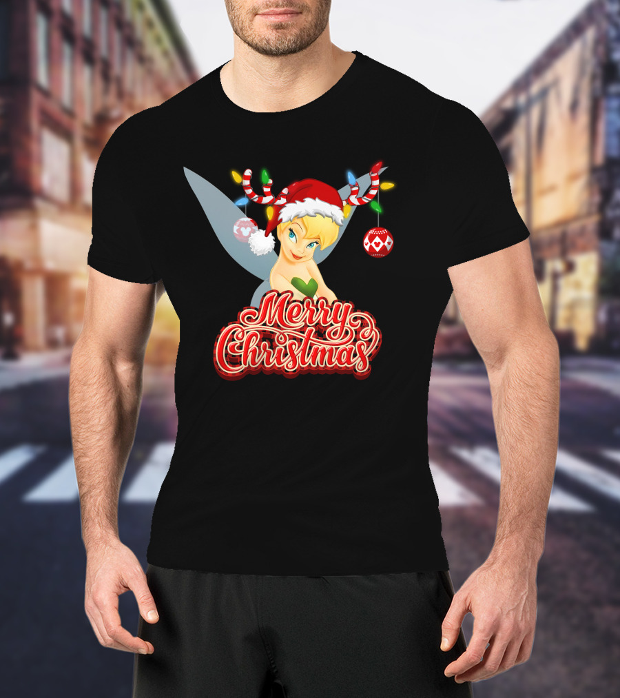 Merry Christmas Tinkerbell Santa Hat Reindeer Antlers Lights Holiday T-Shirt