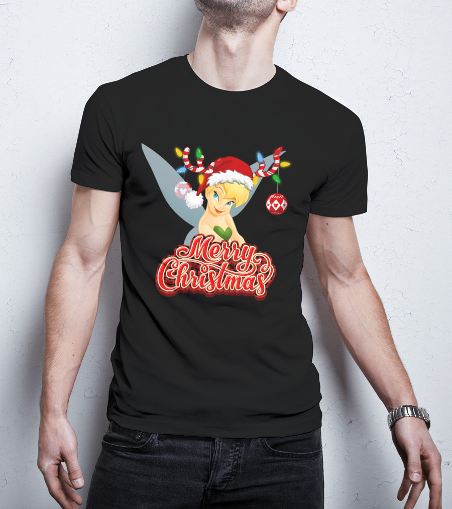 Merry Christmas Tinkerbell Santa Hat Reindeer Antlers Lights Holiday T-Shirt