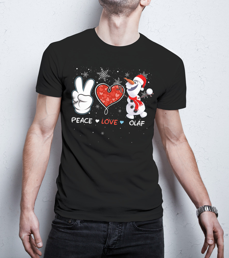 Peace Love Olaf Snowman Winter Holiday Theme T-Shirt