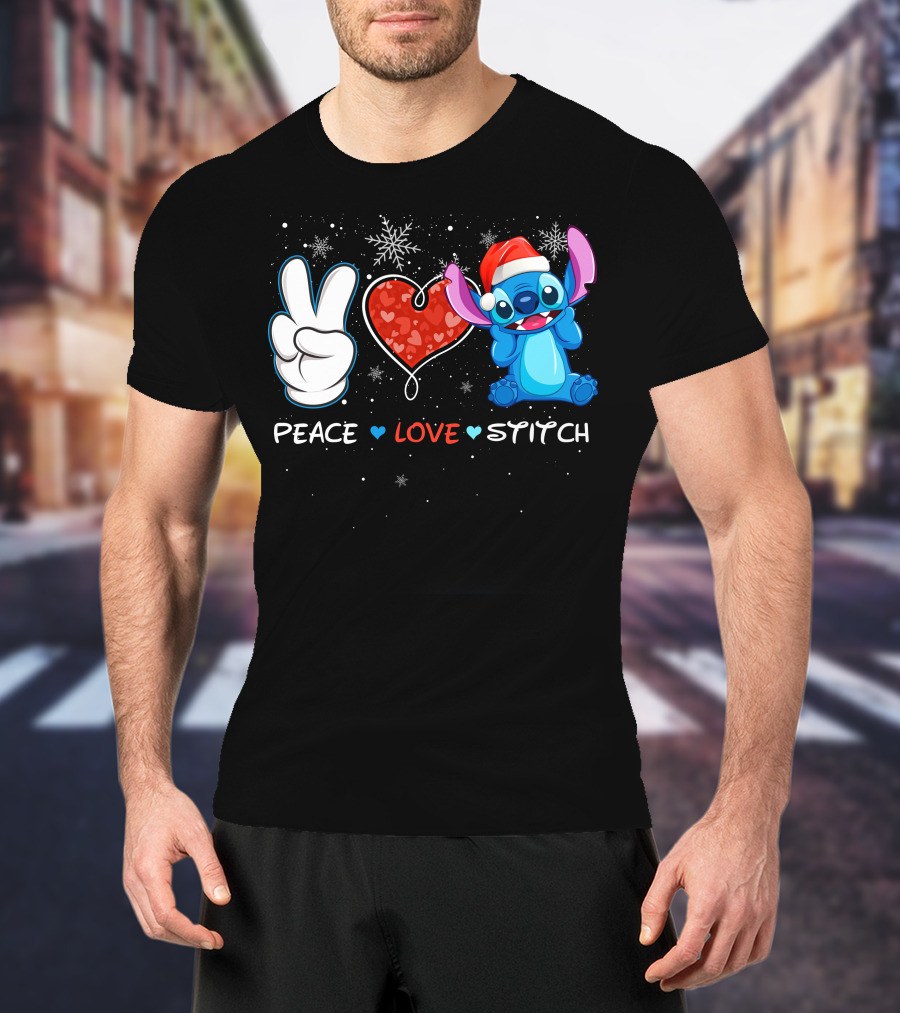 Peace Love Stitch Christmas Santa Hat T-Shirt