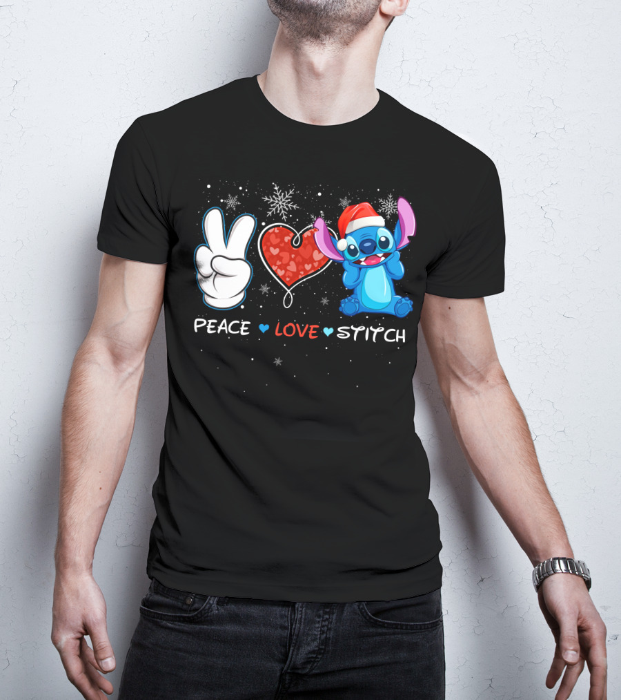 Peace Love Stitch Christmas Santa Hat T-Shirt
