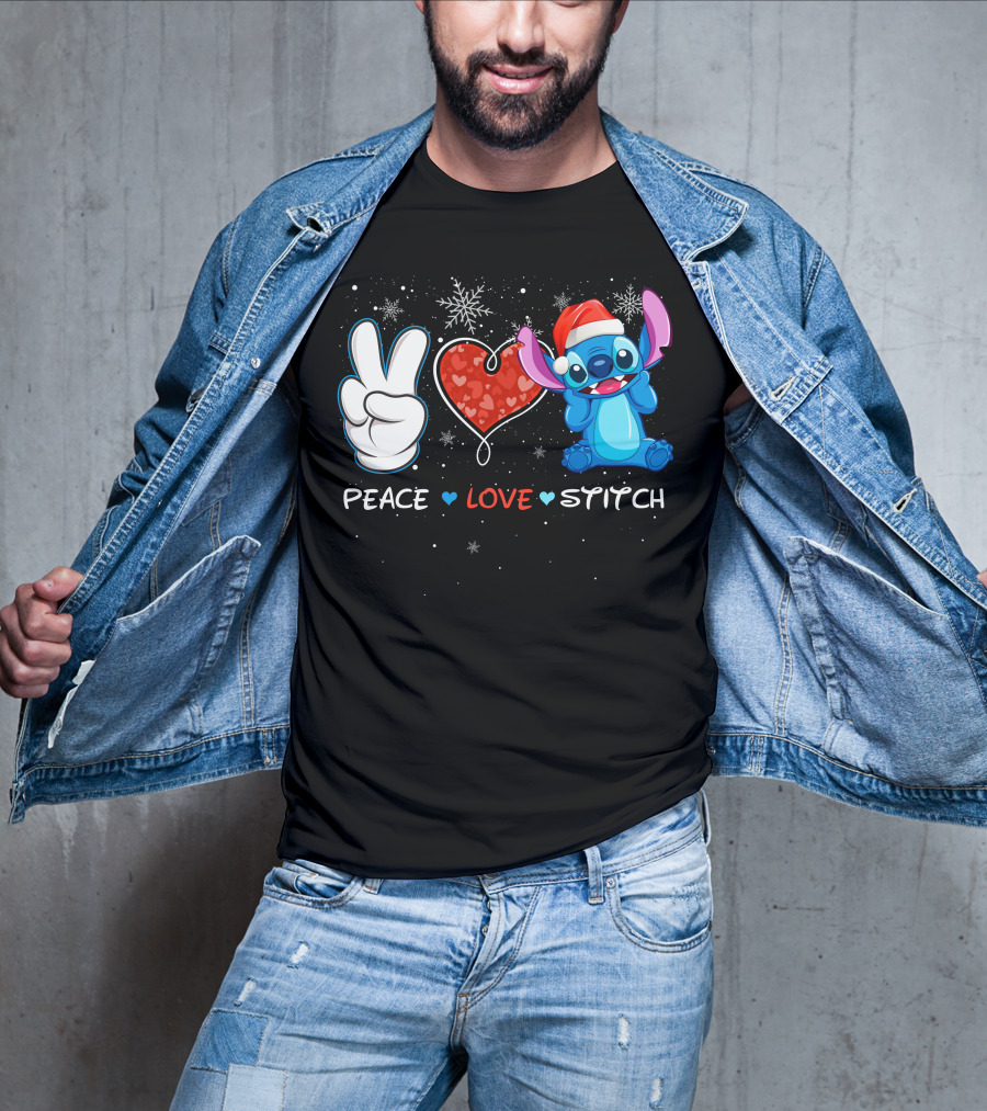 Peace Love Stitch Christmas Santa Hat T-Shirt