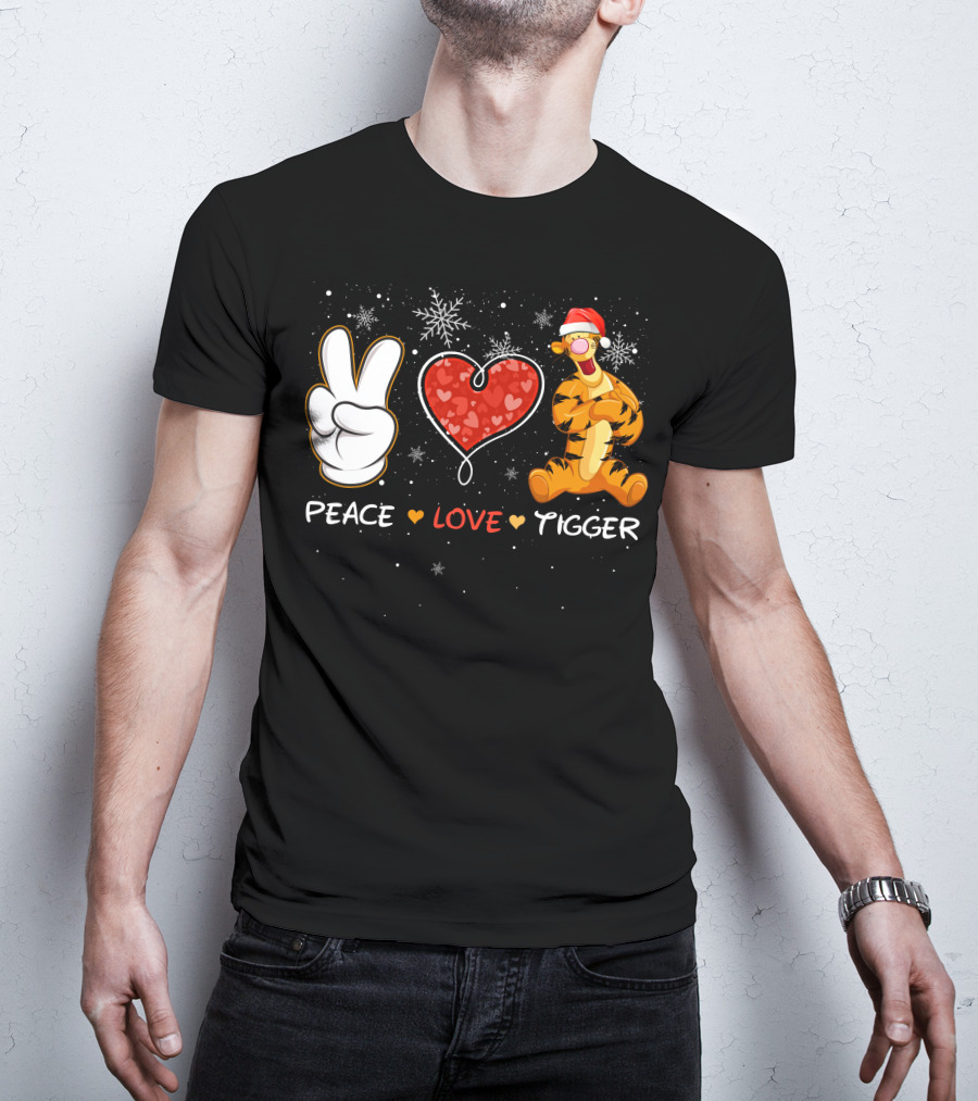 Peace Love Tigger Santa Hat Snowflakes T-Shirt
