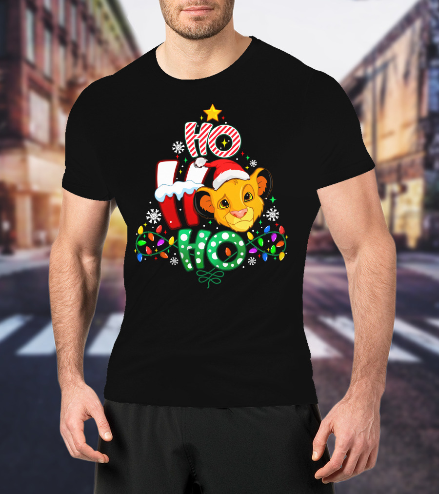 Ho Ho Ho Christmas Simba Lion King Holiday Lights T-Shirt