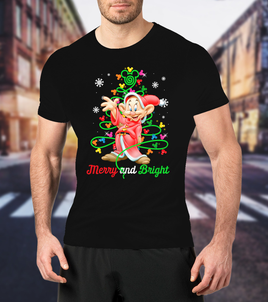 Merry And Bright Dopey Christmas Magic Tree Snowflakes T-Shirt