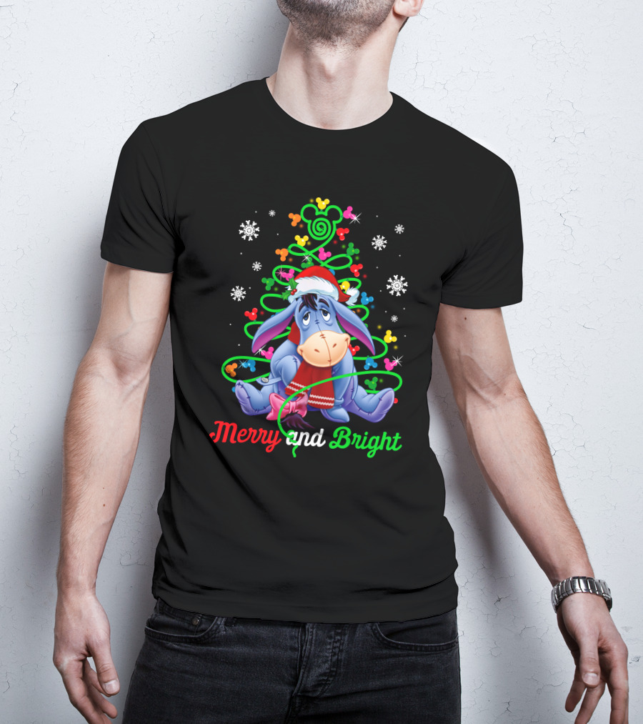 Eeyore Merry And Bright Christmas Tree Mickey Ornaments T-Shirt