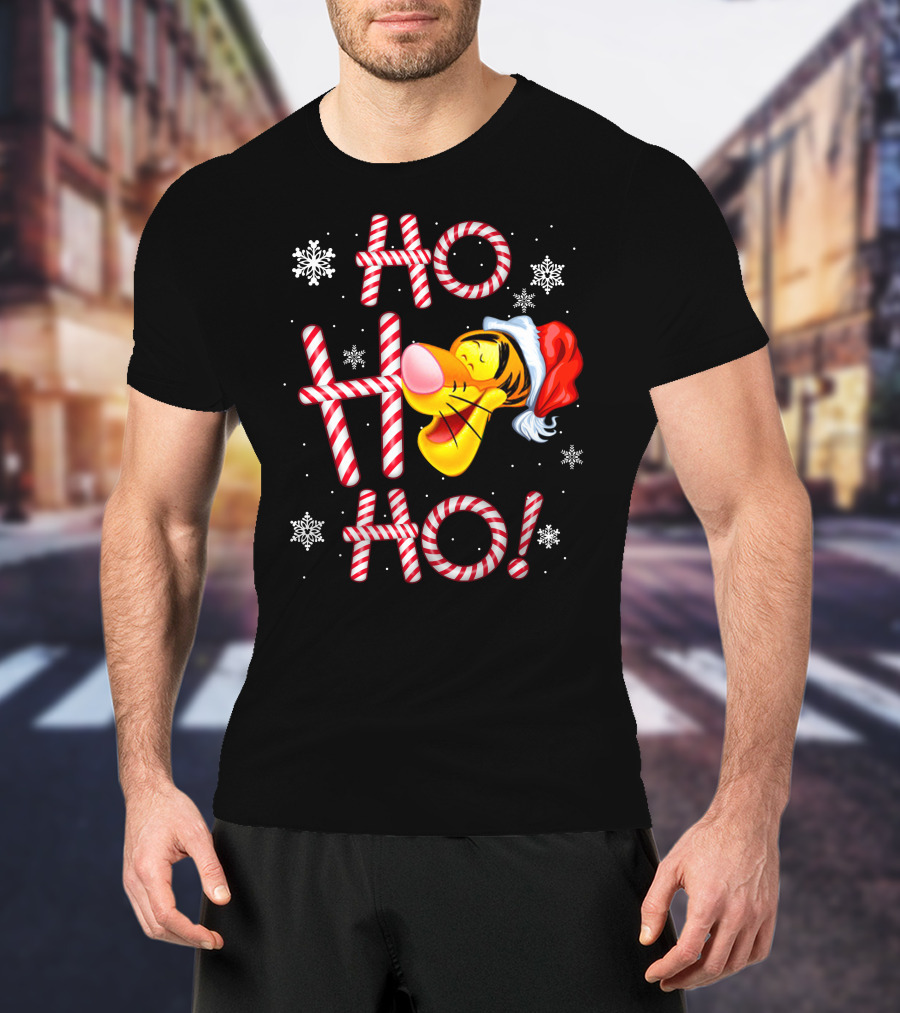Tigger Ho Ho Ho Santa Hat Candy Cane Snowflakes T-Shirt