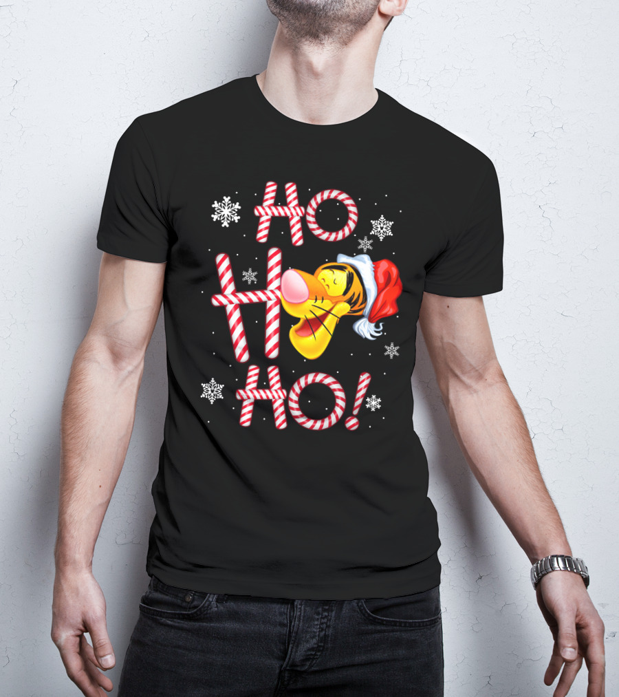 Tigger Ho Ho Ho Santa Hat Candy Cane Snowflakes T-Shirt