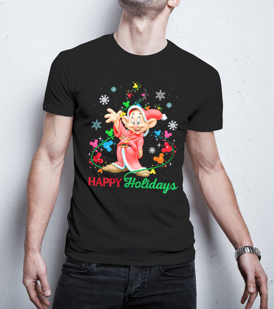 Happy Holidays Dopey Disney Snow White Christmas Magic T-Shirt