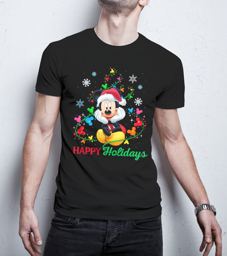 Mickey Happy Holidays Snowflakes Christmas Lights T-Shirt
