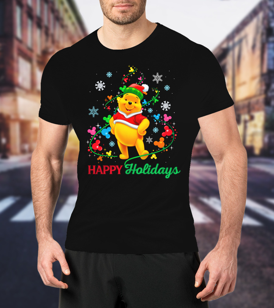 Happy Holidays Pooh Christmas Celebration T-Shirt