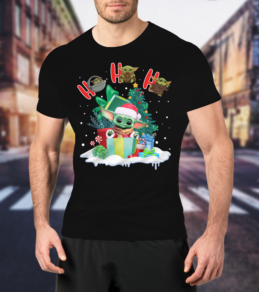 Baby Yoda Christmas Santa Hat Ho Ho Ho T-Shirt