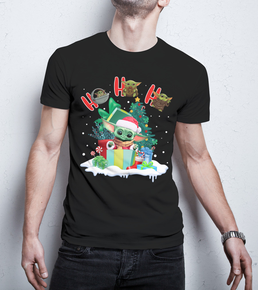 Baby Yoda Christmas Santa Hat Ho Ho Ho T-Shirt