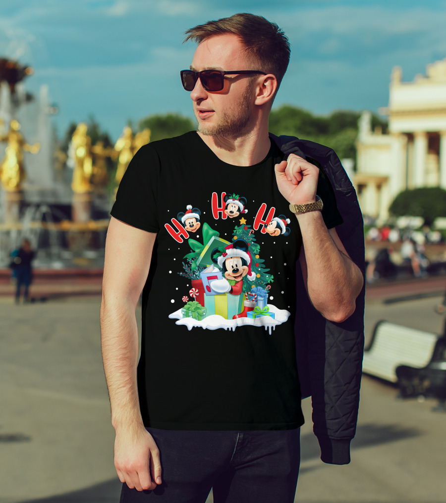 Mickey Christmas Holiday Cheer Ho Ho Ho Holiday Gifts And Tree T-Shirt