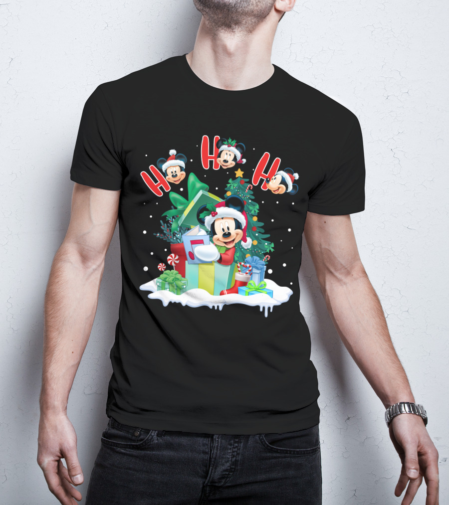 Mickey Christmas Holiday Cheer Ho Ho Ho Holiday Gifts And Tree T-Shirt