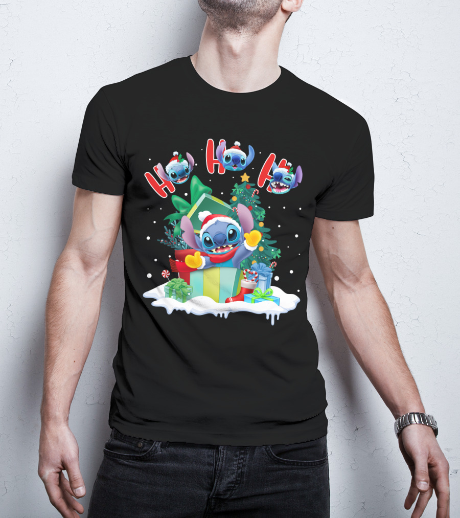 Stitch Holiday Ho Ho Ho Christmas Tree Presents T-Shirt