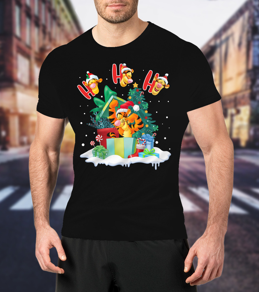 Tigger Ho Ho Ho Christmas Presents And Tree T-Shirt