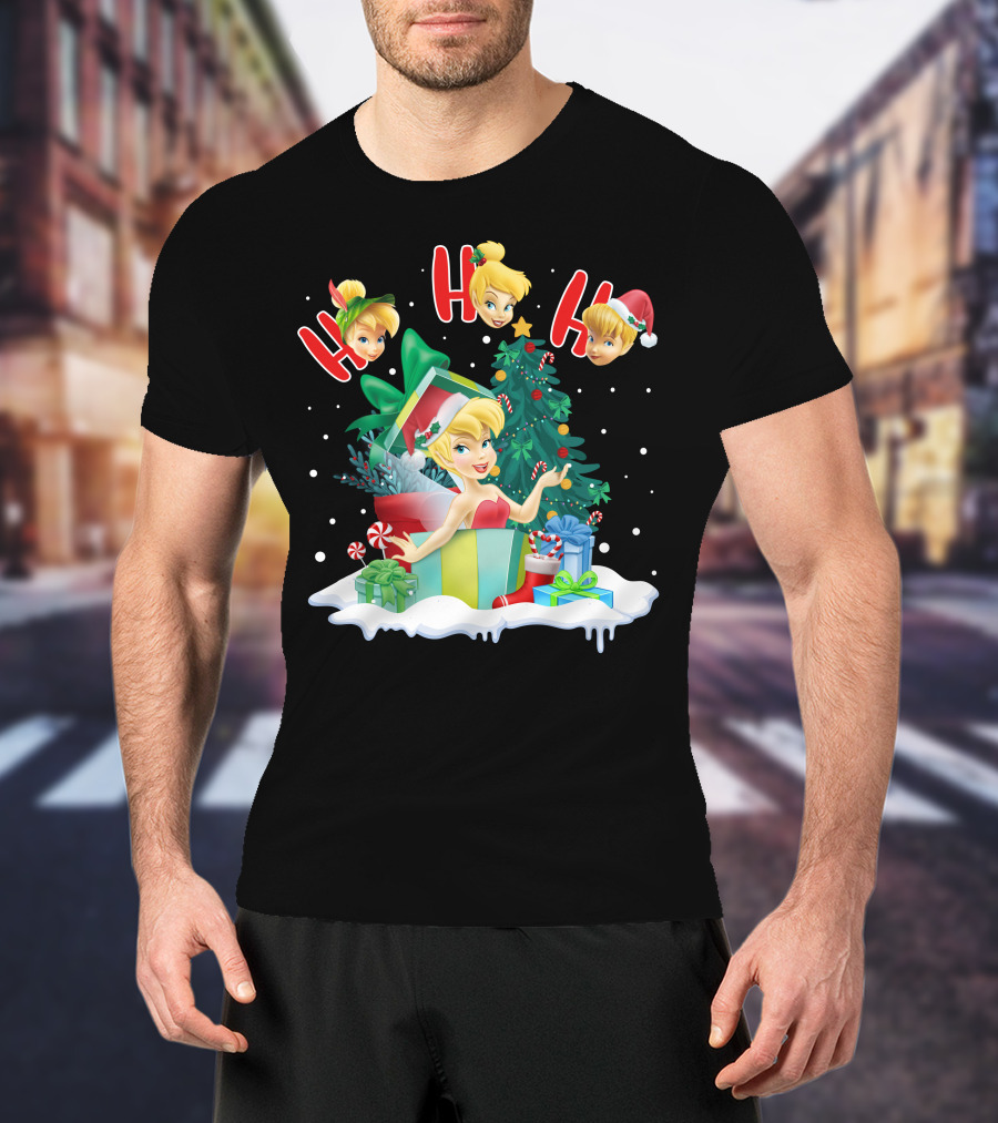 Tinkerbell Christmas Ho Ho Ho Holiday Cheer With Gifts And Tree T-Shirt