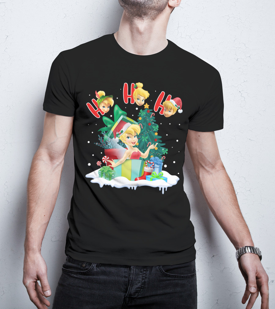 Tinkerbell Christmas Ho Ho Ho Holiday Cheer With Gifts And Tree T-Shirt
