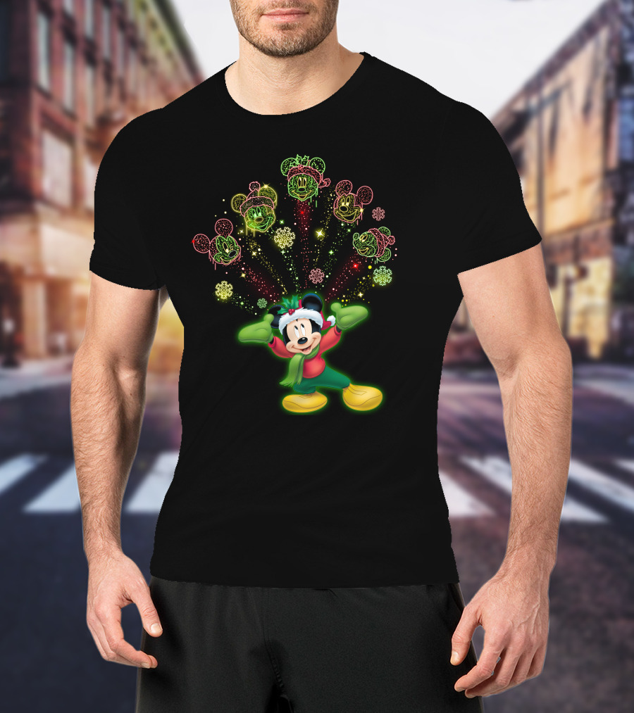 Mickey Mouse Christmas Holiday Cheer With Festive Lights And Snowflakes T-Shirt