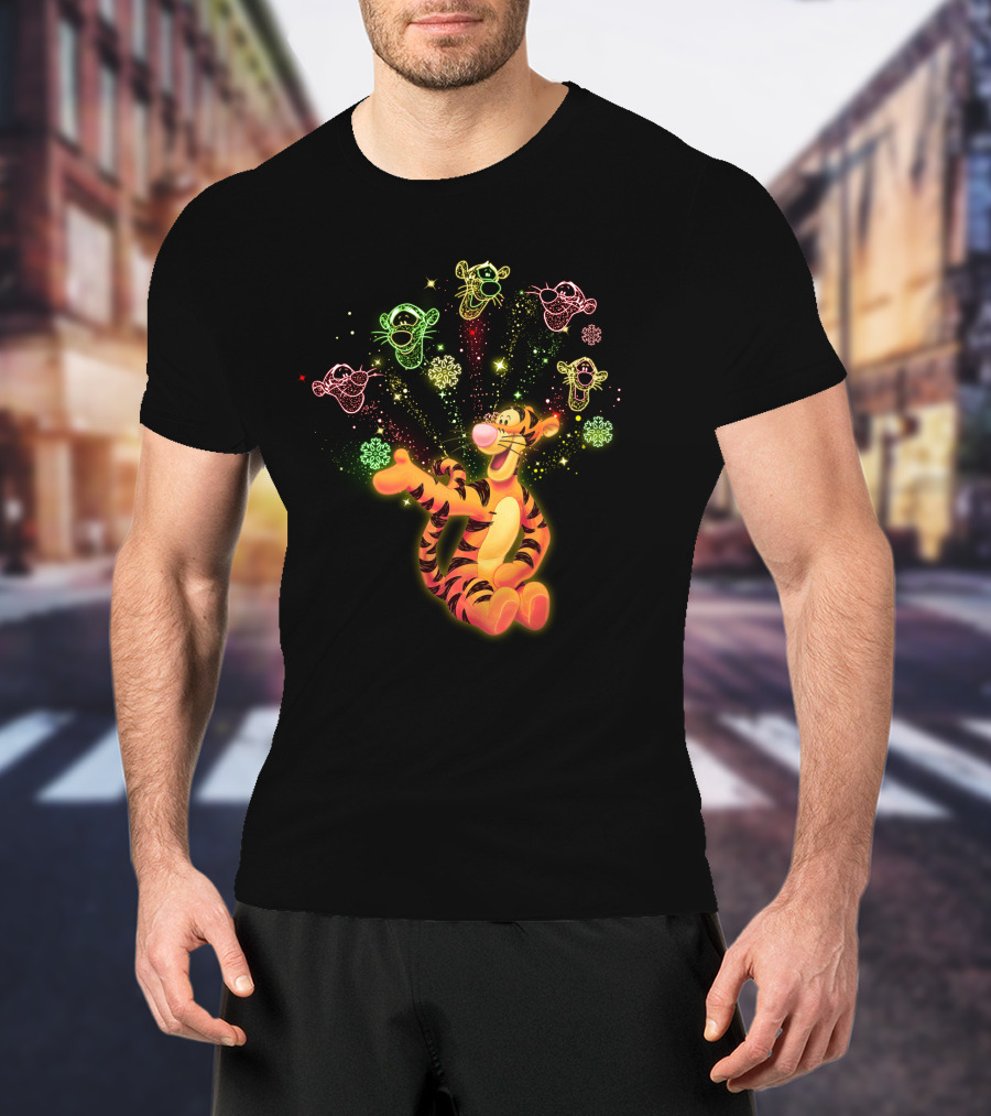 Tigger Playful Celebration With Magical Multicolored Starry Outlines T-Shirt