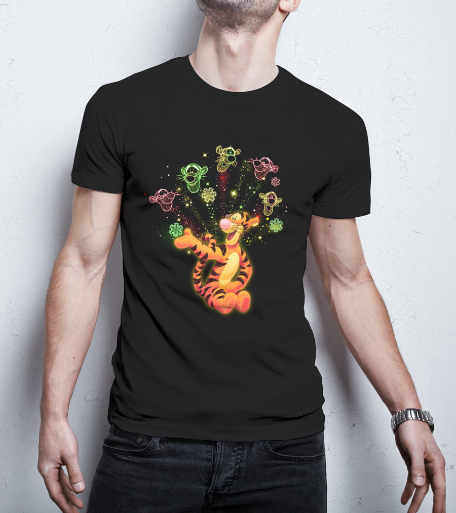 Tigger Playful Celebration With Magical Multicolored Starry Outlines T-Shirt