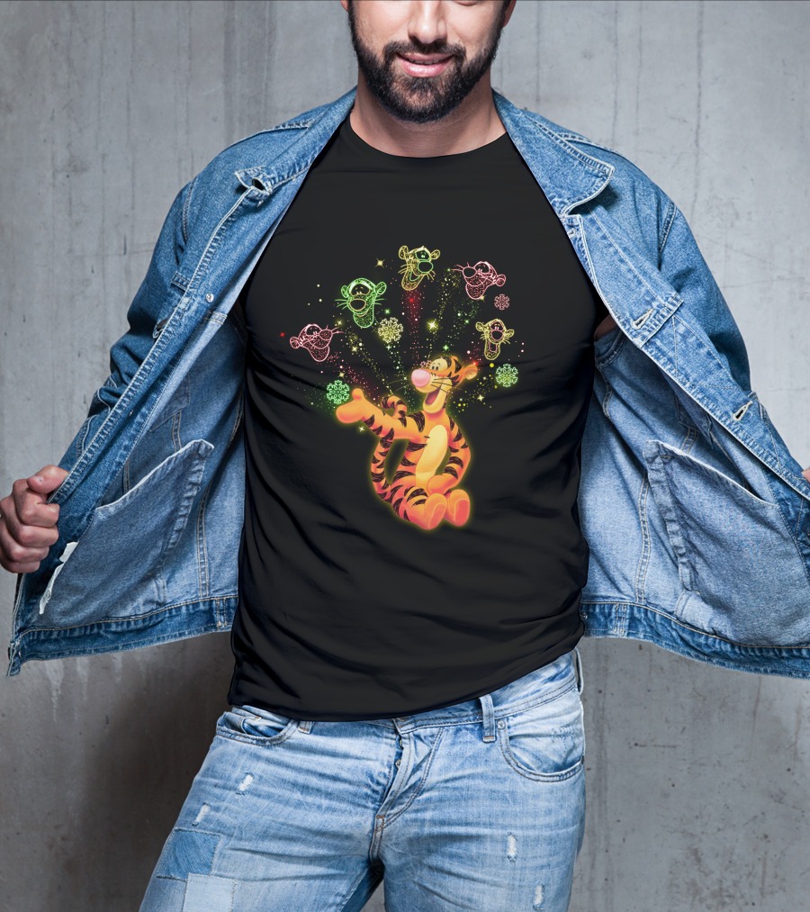 Tigger Playful Celebration With Magical Multicolored Starry Outlines T-Shirt