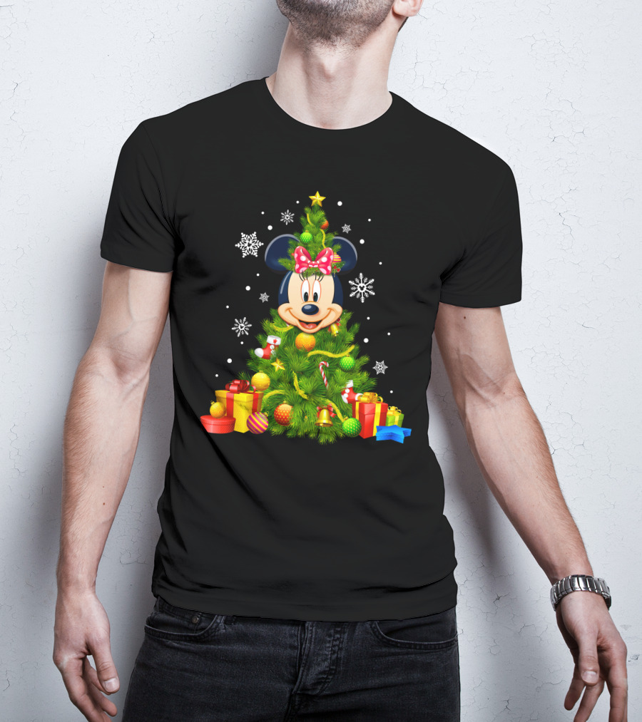 Minnie Mouse Christmas Tree With Gifts And Snowflakes T-Shirt