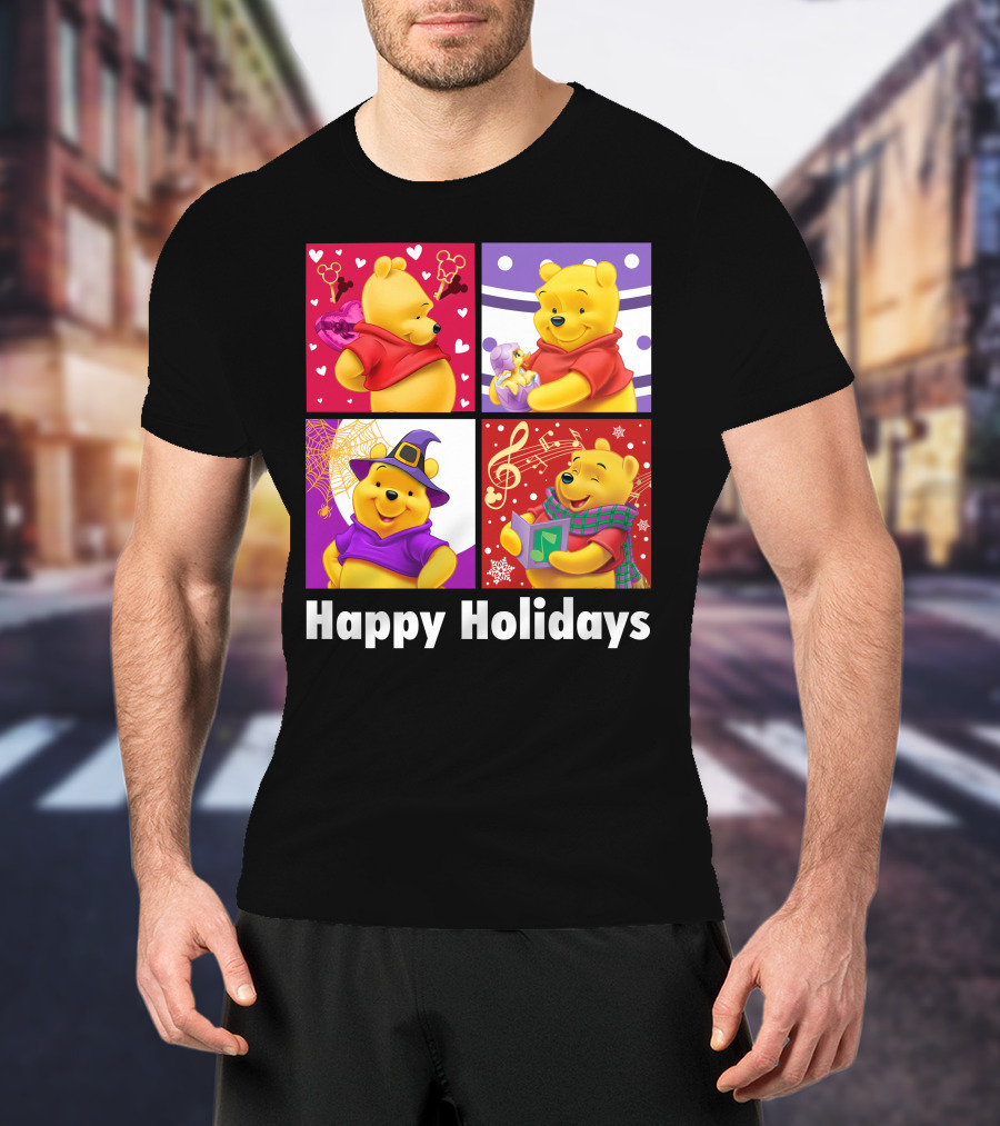 Happy Holidays Pooh Bear Festive Seasonal Celebrations T-Shirt