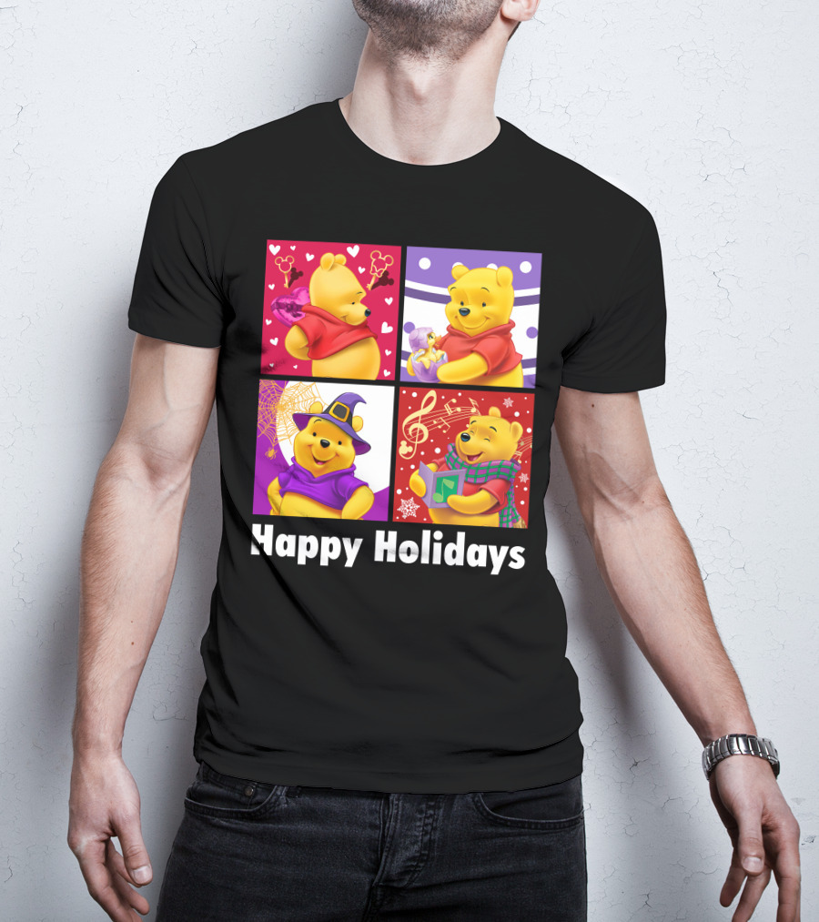 Happy Holidays Pooh Bear Festive Seasonal Celebrations T-Shirt