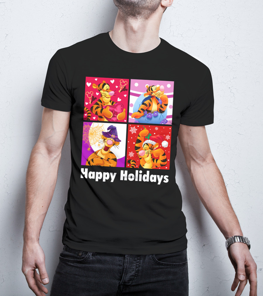 Happy Holidays Tigger Mickey Hearts Santa Halloween T-Shirt