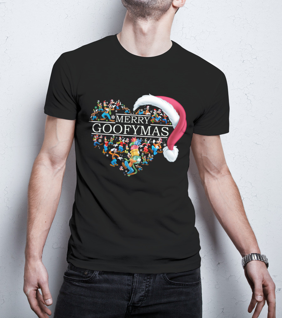 Merry Goofymas Santa Hat Heart Design With Goofy Characters T-Shirt
