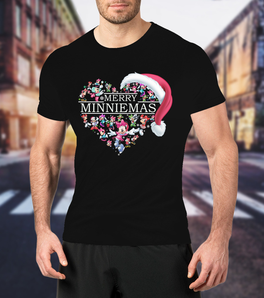 Merry Minniemas Heart Santa Hat Minnie Characters T-Shirt