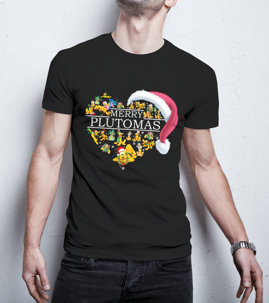 Merry Plutomas Heart With Santa Hat And Festive Pluto Characters T-Shirt