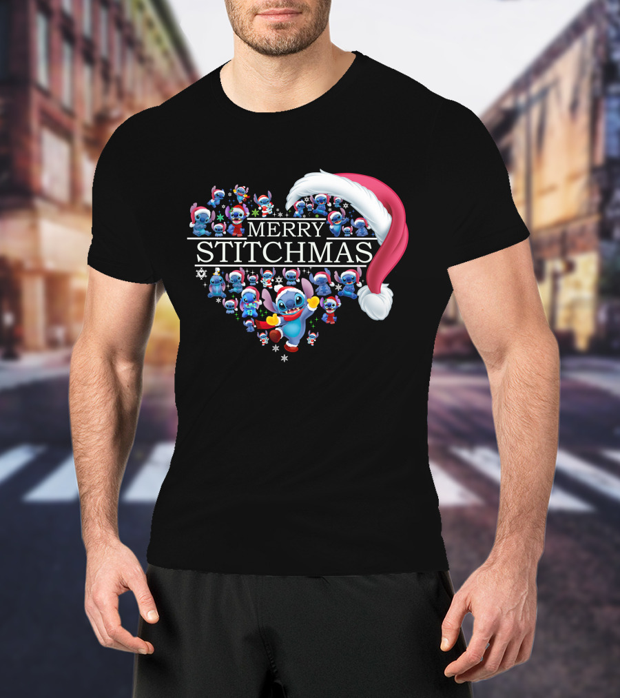 Merry Stitchmas Santa Hat Heart Stitch Christmas T-Shirt