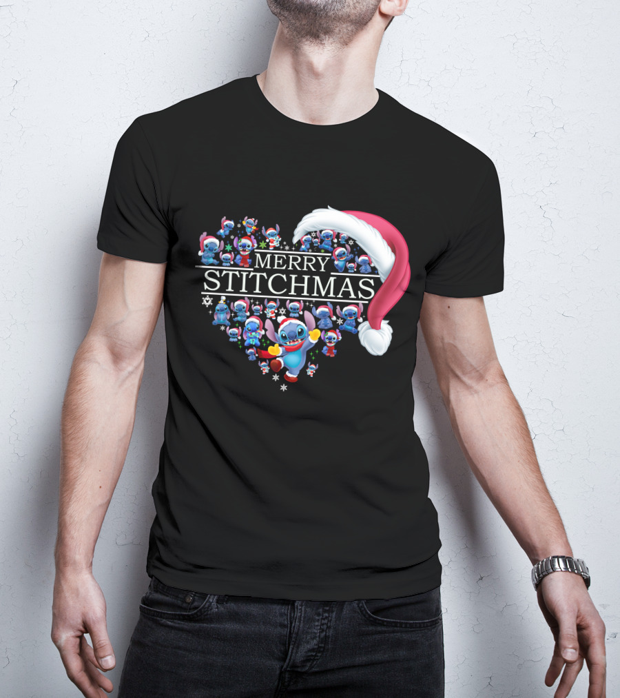 Merry Stitchmas Santa Hat Heart Stitch Christmas T-Shirt