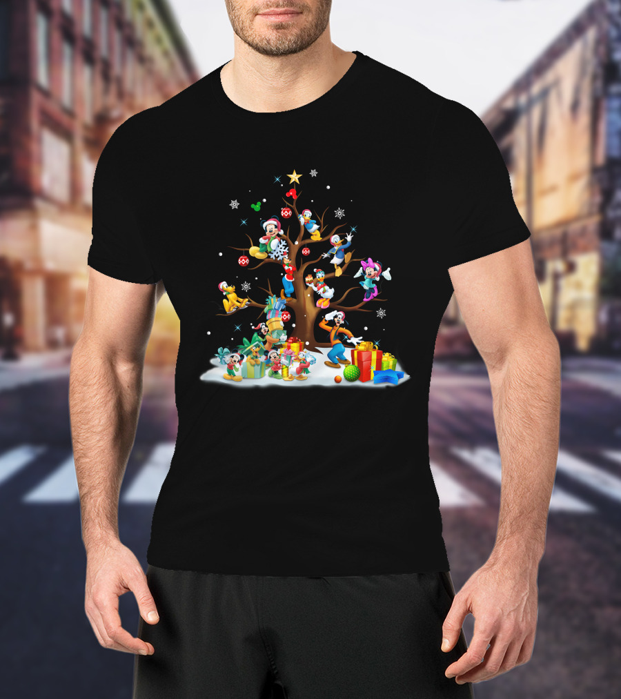 Mickey And Friends Holiday Celebration With Tree And Gifts T-Shirt