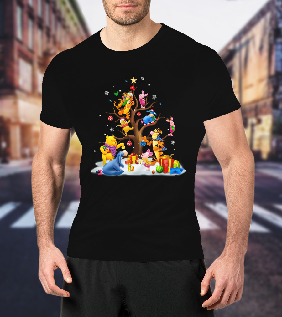 Winnie The Pooh Christmas Tree Celebration With Tigger Piglet And Eeyore T-Shirt