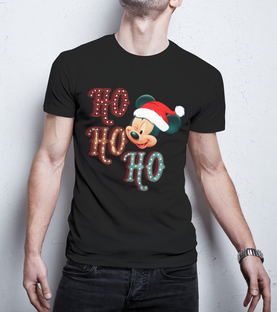 Mickey Mouse Santa Hat Ho Ho Ho Christmas T-Shirt