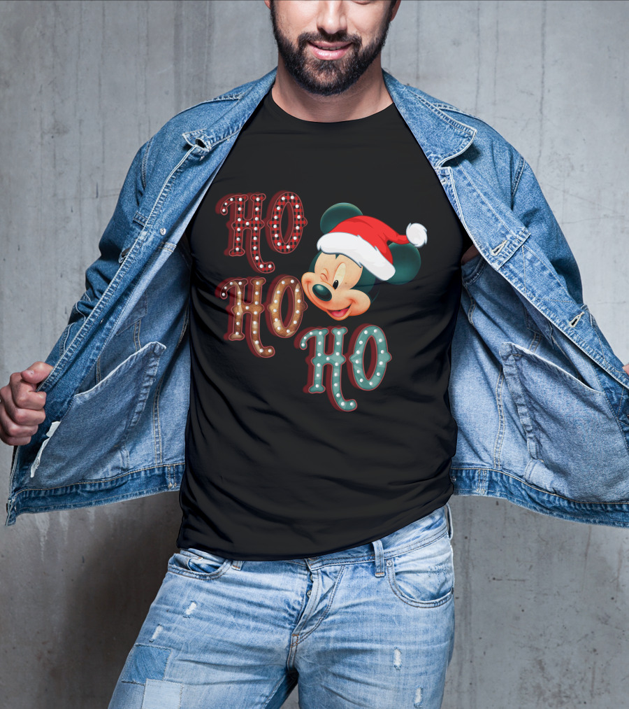 Mickey Mouse Santa Hat Ho Ho Ho Christmas T-Shirt