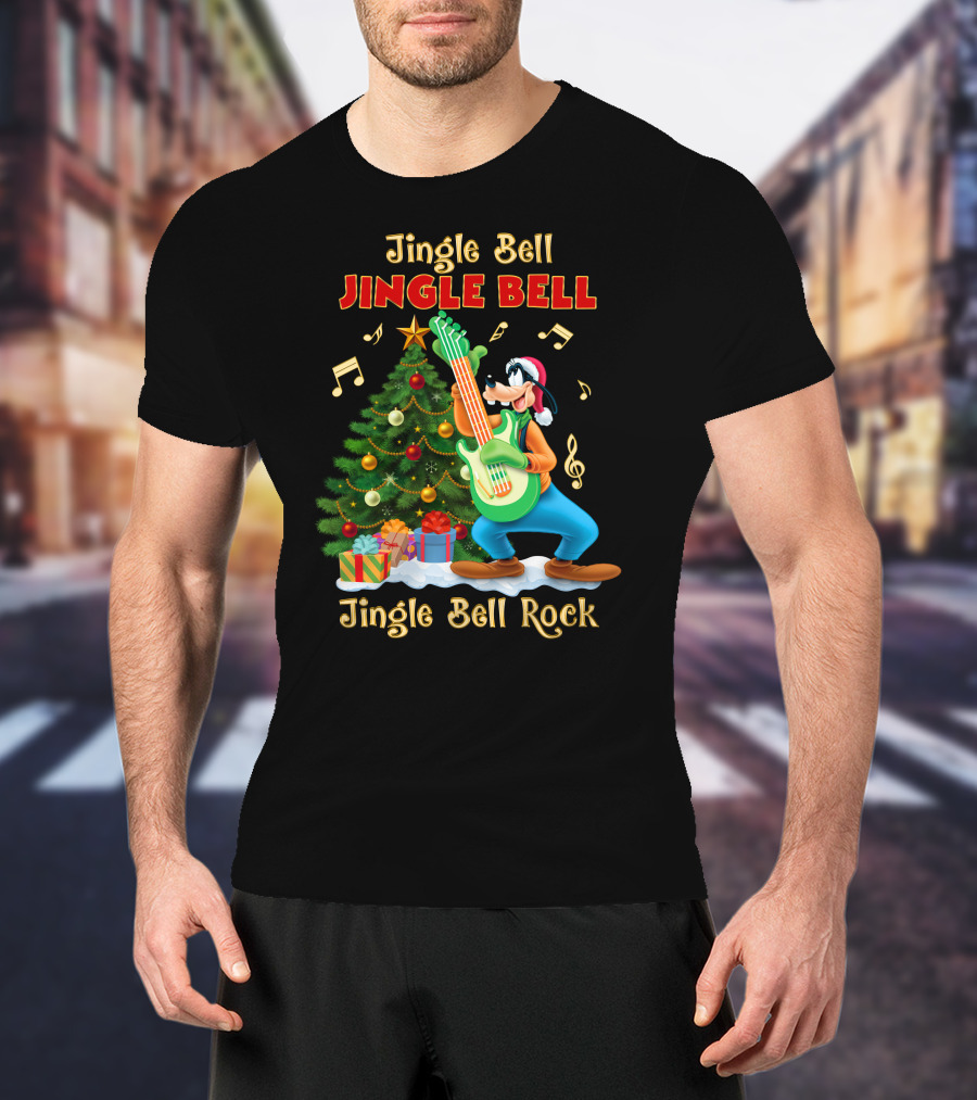 Jingle Bell Jingle Bell Jingle Bell Rock Goofy Christmas Tree Guitar T-Shirt