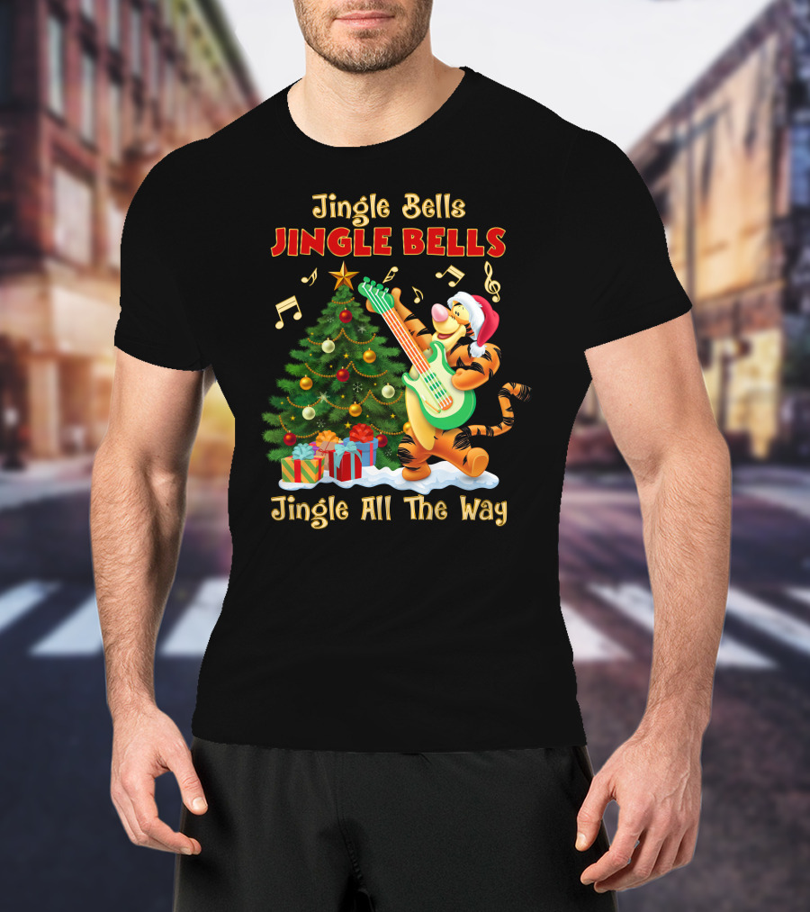 Tigger Jingle Bells Jingle All The Way Christmas Tree Guitar T-Shirt
