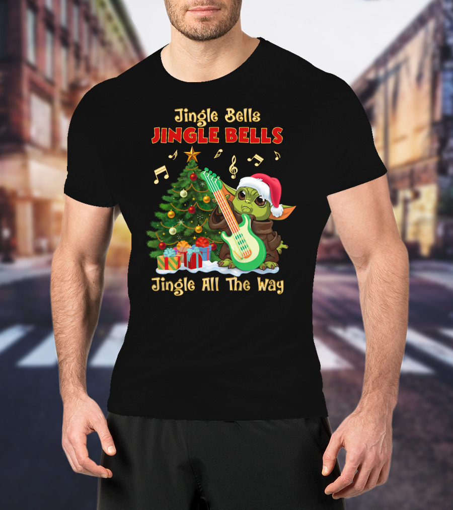 Jingle Bells Yoda Christmas Tree Guitar Jingle All The Way T-Shirt