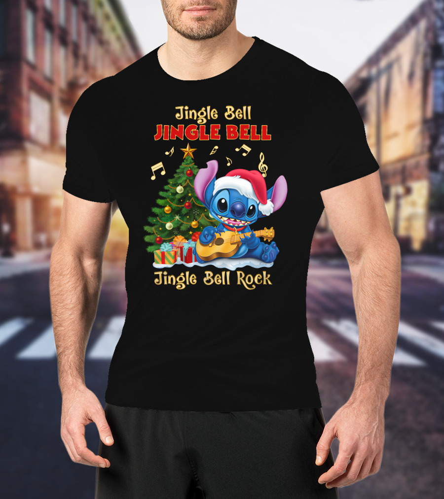 Jingle Bell Jingle Bell Jingle Bell Rock Stitch Christmas Tree Ukulele Holiday T-Shirt