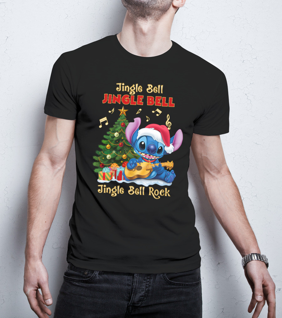 Jingle Bell Jingle Bell Jingle Bell Rock Stitch Christmas Tree Ukulele Holiday T-Shirt