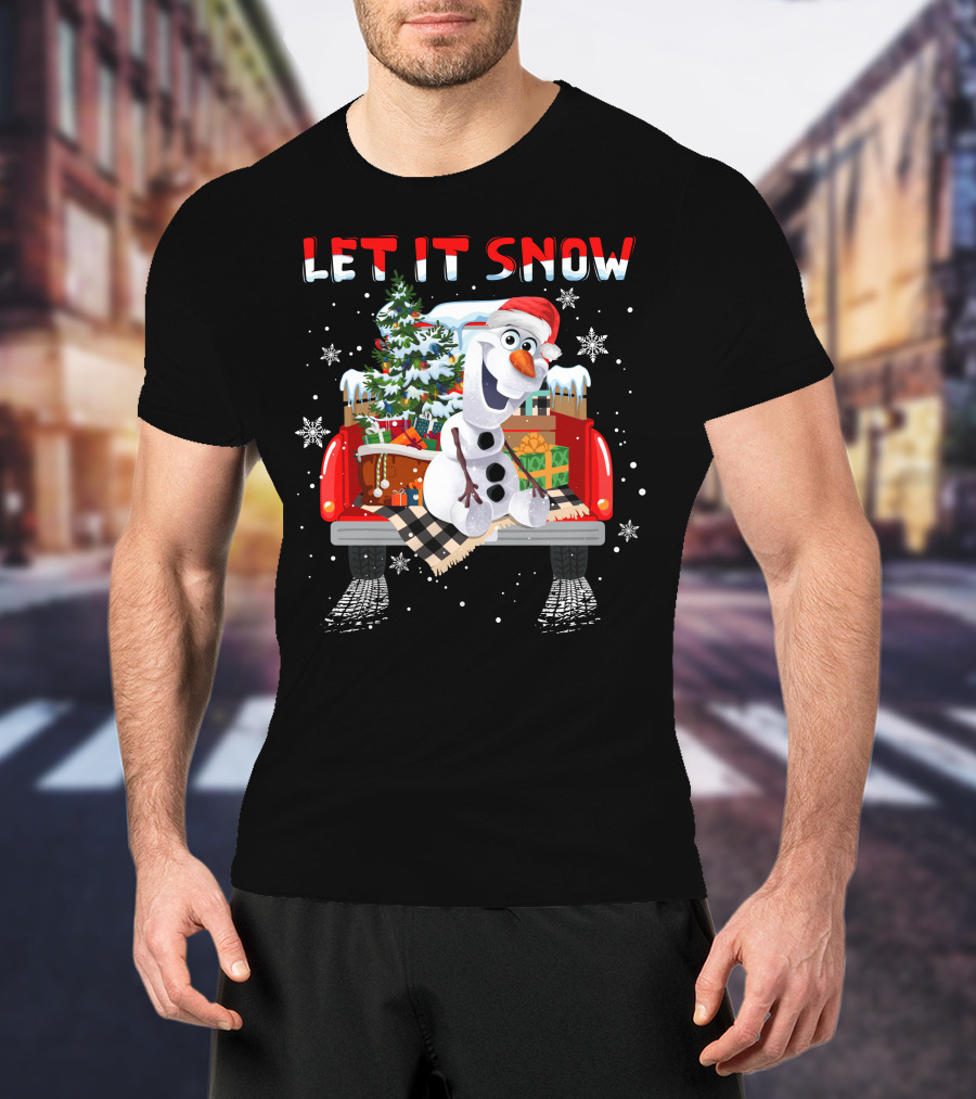 Let It Snow Olaf Christmas Truck Snowflakes Presents T-Shirt