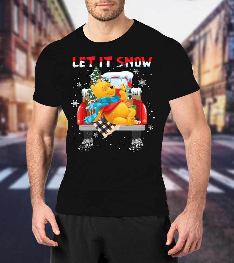 Let It Snow Pooh Winter Holiday Truck Scene T-Shirt