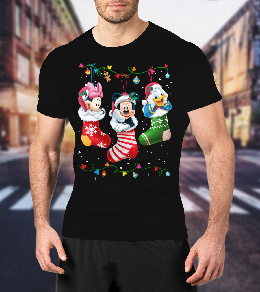 Mickey Minnie Donald Christmas Stockings T-Shirt