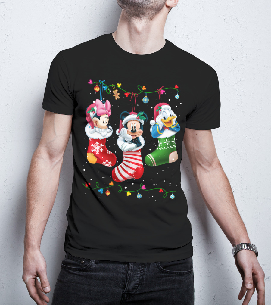Mickey Minnie Donald Christmas Stockings T-Shirt